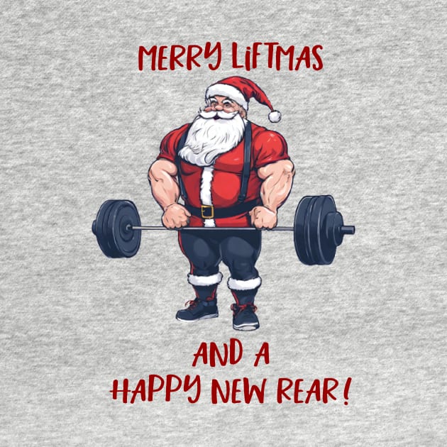 Funny Fitness Christmas Liftmas Barbell Santa Pun by Outdoor Strong 